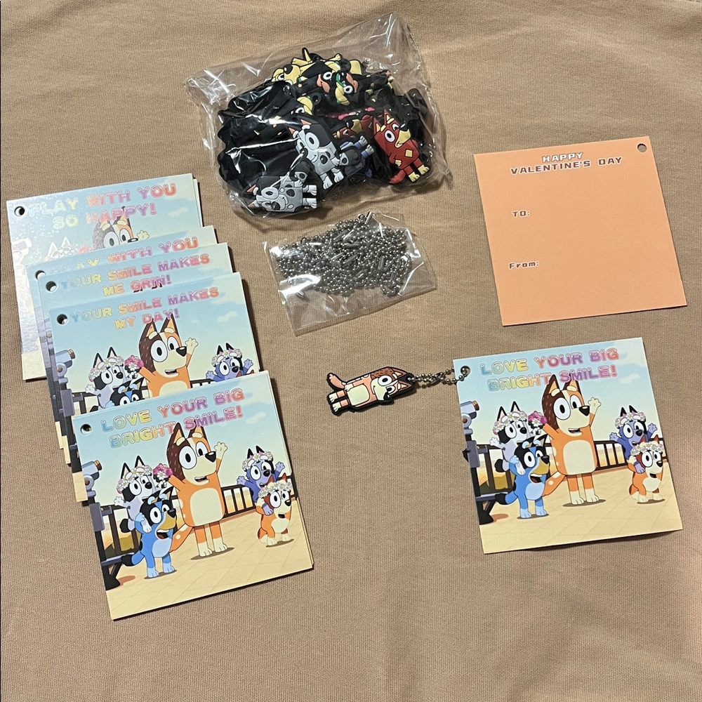 Valentine Keychain Card Set - Bluey